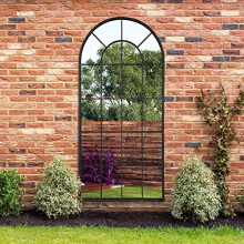 MirrorOutlet The Arcus - Black Framed Window Modern Full Length Arched Garden Mirror 71" X 33.5" (180CM X 85CM) Silver Mirror Glass with Black All