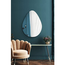 MirrorOutlet The Lapillus - Frameless Modern Pebble Pond Wall Mirror 30" X 20" (76CM X 50CM) Silver Mirror Glass with Black wooden Backing - Polished