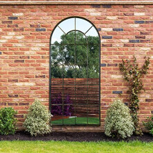MirrorOutlet The Arcus - Antique Black Framed Window Modern Full Length Arched Garden Mirror 71" X 33.5" (180CM X 85CM) Silver Mirror Glass with Black