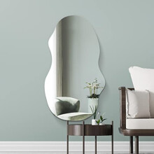MirrorOutlet The Lacuna - Frameless Modern Full Length Arched Leaner/Wall Mirror 47" X 21" (120CM X 54CM) Silver Mirror Glass with Black wooden