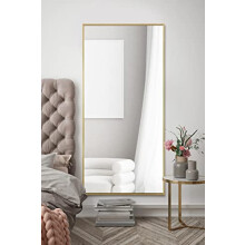 MirrorOutlet The Artus - Gold Modern Aluminium Edged Wall Leaner Mirror 68" X 33" (174CM X 85CM) Silver Mirror Glass