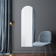 MirrorOutlet The Arcus - Frameless Modern Full Length Arched Leaner/Wall Mirror 70" X 24" 180 X 60CM Silver Mirror Glass with Black wooden Backing -