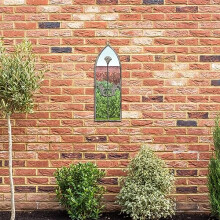 MirrorOutlet The Arcus - Concrete Colour Framed Modern Arched Garden Wall Mirror 24" X 8" (60CM X 20CM) Silver Mirror Glass with Black All weather