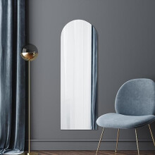 MirrorOutlet The Arcus - Frameless Modern Full Length Arched Leaner/Wall Mirror 59" X 20" 150 X 50CM Silver Mirror Glass with Black wooden Backing -