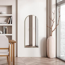 MirrorOutlet The Arcus - Frameless Modern Full Length Arched Leaner/Wall Mirror 47" X 20" (120CM X 50CM) Silver Mirror Glass with Black wooden Backing