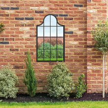 MirrorOutlet The Arcus - Black Metal Framed Modern Arched Garden Wall Mirror 41" X 24" (104CM X 62CM) Black. 2cm Wide Frame and 3cm Deep.