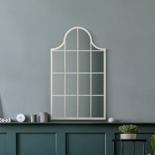 MirrorOutlet The Arcus - White Metal Framed Modern Arched Wall Mirror 41" X 24" (104CM X 62CM) Black. 2cm Wide Frame and 3cm Deep.