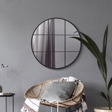 MirrorOutlet The Circulus - Solid Black Metal Framed Window Modern Round Circular Wall Mirror 31" X 31" (80CM X 80CM) Silver Mirror Glass with Black