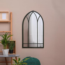 MirrorOutlet The Arcus - Black Metal Framed Modern Arched Wall Mirror 32" X 19" (83CM X 48CM) Black. 2cm Wide Frame and 3cm Deep.