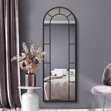 MirrorOutlet The Arcus - Black Framed Modern Full Length Arched Leaner/Wall Mirror 67" X 24" (170CM X 60CM) Silver Mirror Glass with Black All weather