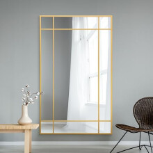 MirrorOutlet The Fenestra - Gold Modern Contemporary Leaner and Wall Mirror 71" X 43" (180CM X 110CM) Silver Mirror Glass with Black Metal Frame.