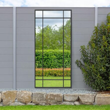 MirrorOutlet The Genestra - Black Modern Contemporary Leaner and Wall Garden Mirror 71" X 33" (180CM X 85CM) Silver Mirror Glass with Black Metal