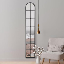 MirrorOutlet The Arcus - Black Framed Modern Full Length Arched Leaner Wall Mirror 67" X 12" (170CM X 30CM) Silver Mirror Glass with Black All weather