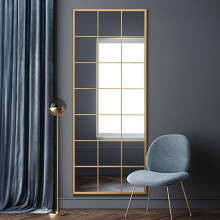 MirrorOutlet The Fenestra - Gold Modern Window Full Length Leaner/Wall Mirror 79" X 31" (200CM X 80CM) Silver Mirror Glass with Black Metal Frame