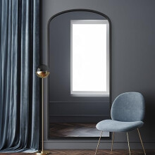 MirrorOutlet The Angustus - Black Metal Framed Modern Shallow Arched Wall and Leaner Mirror 67" X 33" (170CM X 85CM) Black. 2cm Wide Frame and 3cm
