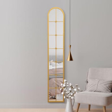 MirrorOutlet The Arcus - Gold Framed Modern Full Length Arched Leaner Wall Mirror 67" X 12" (170CM X 30CM) Silver Mirror Glass with Black All weather