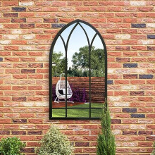 MirrorOutlet The Arcus - Black Metal Framed Modern Arched Garden Wall Mirror 32" X 19" (83CM X 48CM) Black. 2cm Wide Frame and 3cm Deep.