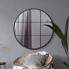 MirrorOutlet The Circulus - Solid Black Metal Framed Window Modern Round Circular Wall Mirror 39" X 39" (100CM X 100CM) Silver Mirror Glass with Black