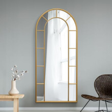 MirrorOutlet The Arcus - Gold Framed Modern Full Length Arched Leaner/Wall Mirror 75" X 33" (190CM X 85CM) Silver Mirror Glass with Black All weather