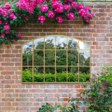 MirrorOutlet The Arcus - Gold Framed Modern Arched Garden Wall Window Mirror 43" X 29" (110CM X 75CM) Silver Mirror Glass with Black All weather