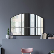 MirrorOutlet The Arcus - Black Framed Modern Over Mantle Arched Wall Window Mirror 43" X 29" (110CM X 75CM) Silver Mirror Glass with Black All weather