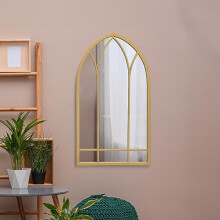 MirrorOutlet The Arcus - Gold Metal Framed Modern Arched Wall Mirror 32" X 19" (83CM X 48CM) Black. 2cm Wide Frame and 3cm Deep.