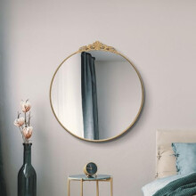 MirrorOutlet The Crown - Solid Gold Metal Framed Decorative Classic Round Circular Wall Mirror 39" X 39" (100CM X 100CM) Silver Mirror Glass Ready to