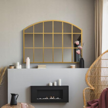MirrorOutlet The Arcus - Gold Framed Modern Over Mantle Arched Wall Window Mirror 35" X 26" (90CM X 65CM) Silver Mirror Glass with Black All weather