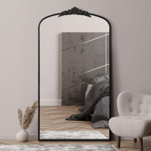 MirrorOutlet The Crown - Black Metal Framed Classic Arched Wall Mirror with Feature Crown 68" X 38" (174CM X 96CM) Black. 2cm Wide Frame and 3cm Deep.