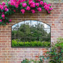 MirrorOutlet The Arcus - Black Framed Modern Arched Garden Wall Window Mirror 43" X 29" (110CM X 75CM) Silver Mirror Glass with Black All weather