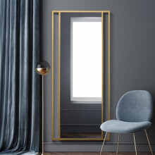 MirrorOutlet The Fenestra - Gold Modern Modern Leaner and Wall Mirror 71" X 31" (180CM X 80CM) Silver Mirror Glass with Black Metal Frame with Feature