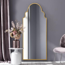 MirrorOutlet The Arcus - Gold Framed Modern Full Length Arched Leaner Wall Mirror 79" X 33" (200CM X 85CM) Silver Mirror Glass with Black All weather