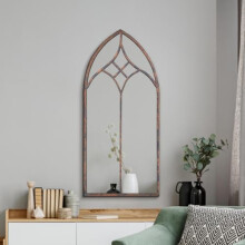 MirrorOutlet The Kirkby - Rustic Metal Framed Gothic Arched Wall Mirror 40" X 20" (100CM X 49CM) Glass Mirror with Black All weather Backing, Bronze