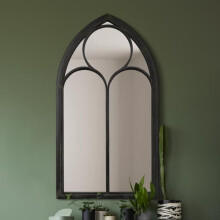 The Somerley - Extra Large Rustic Metal Chapel Arched Decorative Wall or Leaner Mirror Black Colour 60" X 32" (150CM X 81CM)