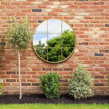 MirrorOutlet The Circulus - Solid Gold Metal Framed Window Modern Round Circular Garden Wall Mirror 39" X 39" (100CM X 100CM) Silver Mirror Glass with