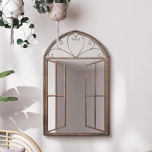 The Kirkby - Rustic Metal Arched Shaped Decorative Window Effect Wall Mirror 36" X 24" (92CM X 61CM)