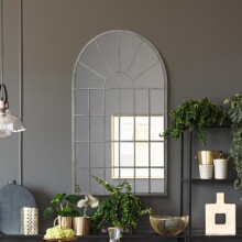 The Dorset - Off White Metal Framed Arched Window Wall Mirror 31" X 20" (79CM X 51CM)