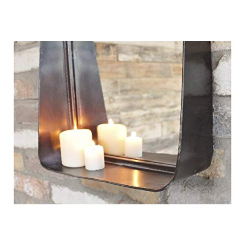 Get Goods Black Industrial Wall Mirror With Shelf Metal Frame 1