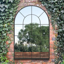 The Arcus - Black Framed Arched Window Garden Mirror 47"x31" 120x80CM. Suitable for Outside and Inside!