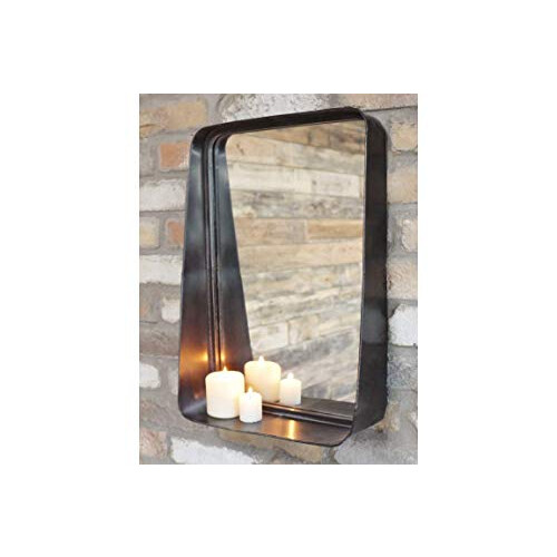 Get Goods Black Industrial Wall Mirror With Shelf Metal Frame 2