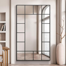 MirrorOutlet The Fenestra - Black Modern Modern Leaner and Wall Mirror 71" X 43" (180CM X 110CM) Silver Mirror Glass with Black Metal Frame. Landscape