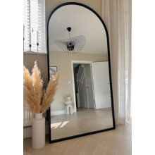 Elegant Black Arched Wall Mirror | Large 180 x 90cm Framed Oversized Mirror | Modern Arch Design for Living Room