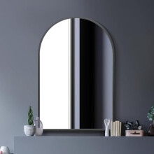 MirrorOutlet Arched Modern Black Large Arched Metal Modern Wall Mirror: 120 x 80cm - Suitable for Bedroom, Living Room, Dressing Room, and Living