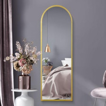 MirrorOutlet Full Length Gold Large Tall Arched Metal Modern Wall Mirror: 160 x 53cm - Suitable for Bedroom, Living Room, Dressing Room, and Living