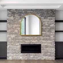 MirrorOutlet Arched Modern Gold Large Arched Metal Modern Wall Mirror: 100 x 100cm - Suitable for Bedroom, Living Room, Dressing Room, and Living