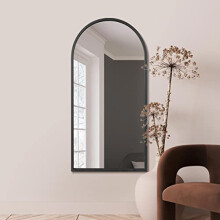 MirrorOutlet Arched Modern Black Large Arched Metal Modern Wall Mirror: 140 x 70cm - Suitable for Bedroom, Living Room, Dressing Room, and Living