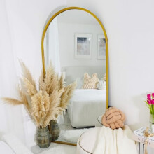 MirrorOutlet Full Length Gold Large Tall Arched Metal Modern Wall Mirror: 180 x 90cm - Suitable for Bedroom, Living Room, Dressing Room, and Living