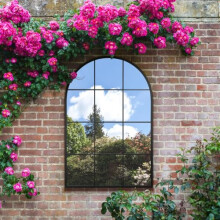 MirrorOutlet The Fenarc - Black Metal Framed Modern Arched Garden Wall WIndow Mirror 47" X 31" (120CM X 80CM) Gold. 2cm Wide Frame and 3cm Deep.