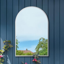 MirrorOutlet The Arcus - White Metal Framed Modern Arched Garden Wall Mirror 47" X 31" (120CM X 80CM) Gold. 2cm Wide Frame and 3cm Deep.