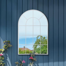 MirrorOutlet The Arcus - White Framed Window Modern Full Length Arched Garden Mirror 47" X 31" (120CM X 80CM) Silver Mirror Glass with Black All